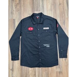 Airwalk Work Shirt Mens Medium Black Button Up Utility Cotton Blend Y2K